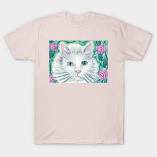 white cat flowers T-Shirt